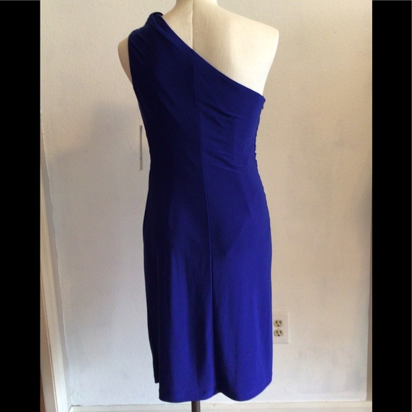 Evan-Picone One Shoulder Royal Blue Knit Dress. 6 - Picture 2 of 12